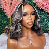 Jennifer - Black Bob Wig With Highlights Middle Part Bob Lace Wigs