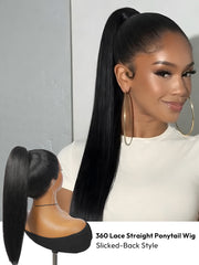Chic High Ponytail Straight Wig Pre-Styled 360 Lace Front Wig With Invisible Drawstring
