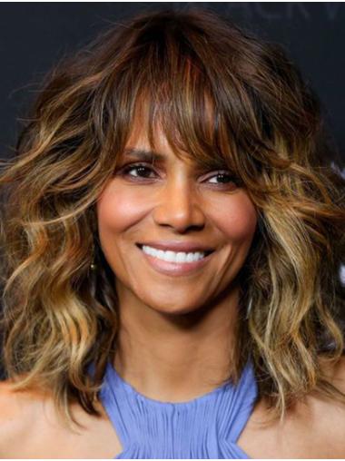 Wavy Ombre/2 Tone Capless Shoulder Length With Bangs Halle Berry Wigs