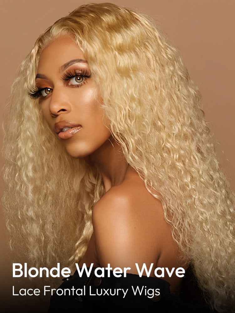 Blonde Water Wave Lace Front Wig 613 Human Hair Transparent Lace Wigs