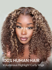 Balayage Highlight Wigs Curly Human Hair Wig With Highlights For Women
