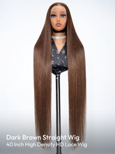 40 Inch Dark Brown Straight Long Wig 300% Density No Glue Need 13x6 HD Lace Human Hair Wig