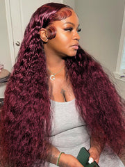 99J Colored Affordable Curly Hair Lace Front Wigs Brazilian Human Hair Real Hair Wigs For Women