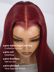 Cherry Cola Red Straight Wig With Upgraded M Hairline 6x8 Invisible Lace Front Colored Wig With Elastic Drwastring