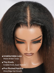 250% Density Brown Ombre Yaki Straight Wig 13×6 HD Lace Front Wig With Elastic Drawstring