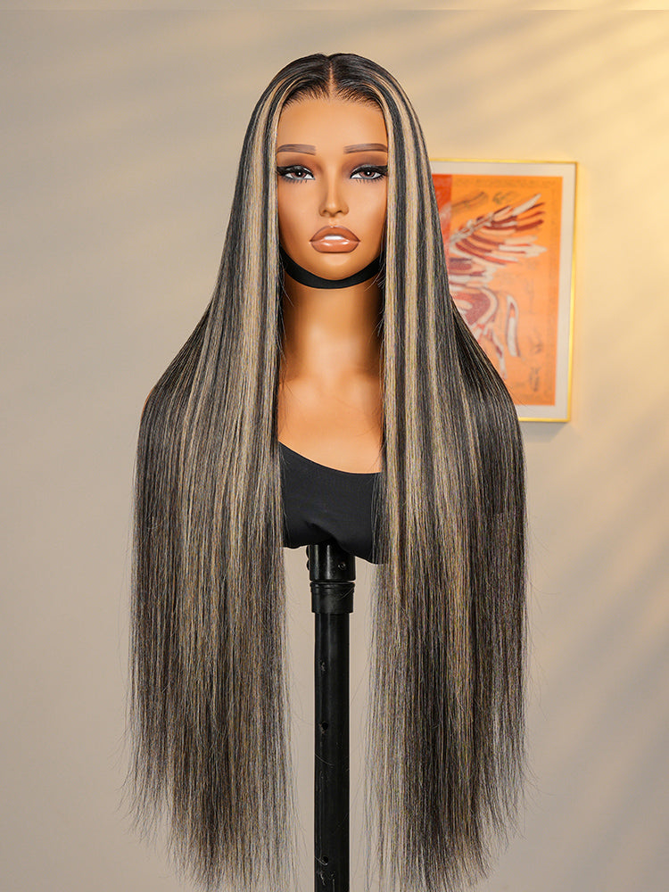Glueless Black With Honey Blonde Highlights Body Wave Piano Colored 13*6 Lace Front Wigs
