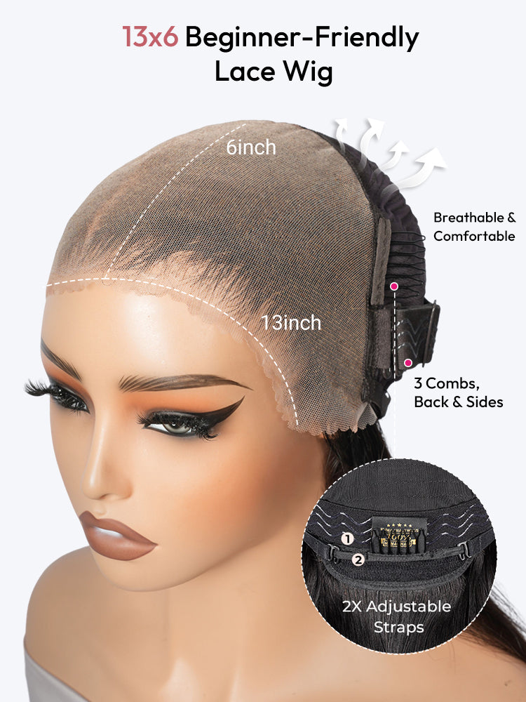 Pre-Styled Loose Body Wig With Pre-C Part 13x6 Lace Wig For Beginner Friendly Natural Black Premium Hair