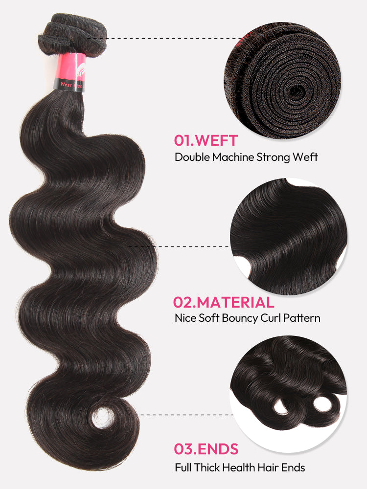 West Kiss Brazilian Body Wave 4 Bundles 9A Brazilian Virgin Hair Body Wave Bundles