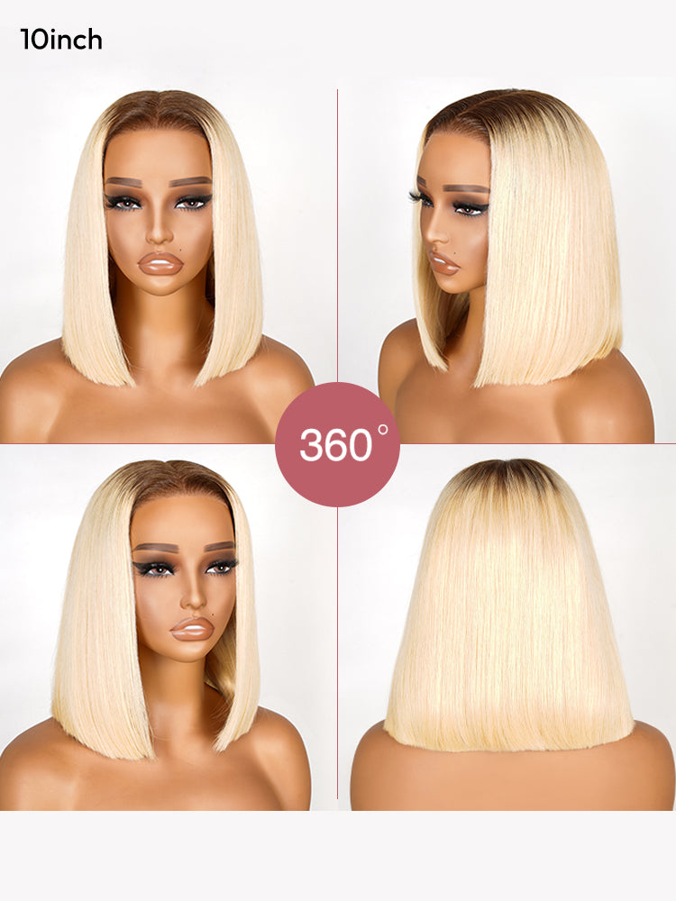 Caroline - Blonde Bob Wig With Brown Roots Blonde Ombre Bob Lace Front Wigs