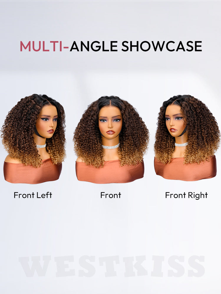 Ombre Brown And Honey Brown Jerry Curly Wig Ready To Go 5x7 Lace Frontal Wig Human Hair