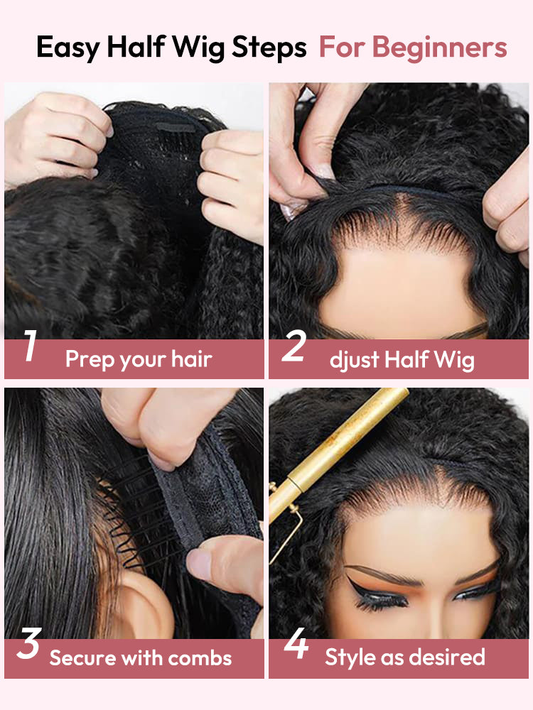 Glueless Burmese Curly Half Wig With Drawstring Flip Easy To Wear Half Wig