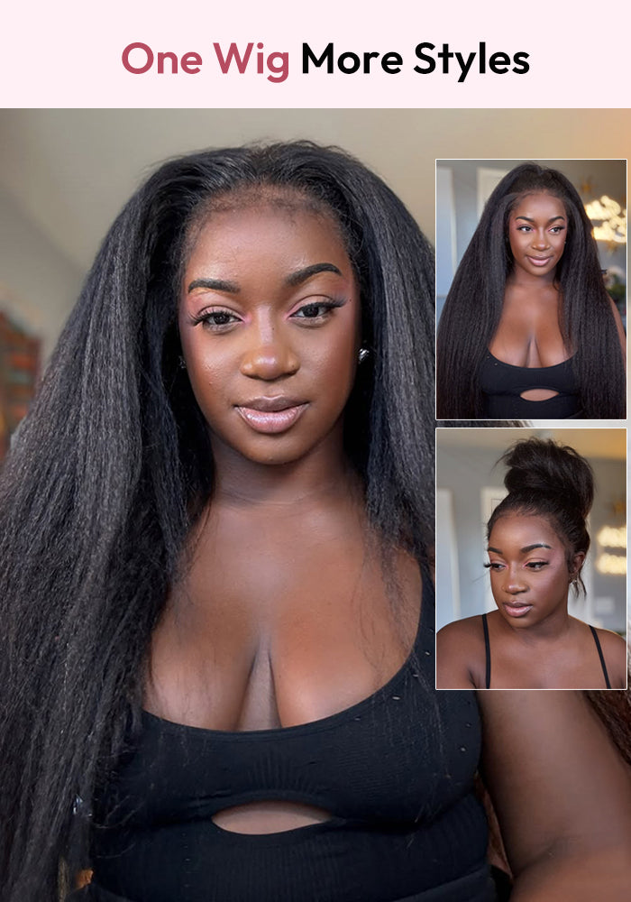 Glueless Ready To Go Wigs - Yaki Straight 4*7 Pre-cut Lace Closure Wig Human Hair