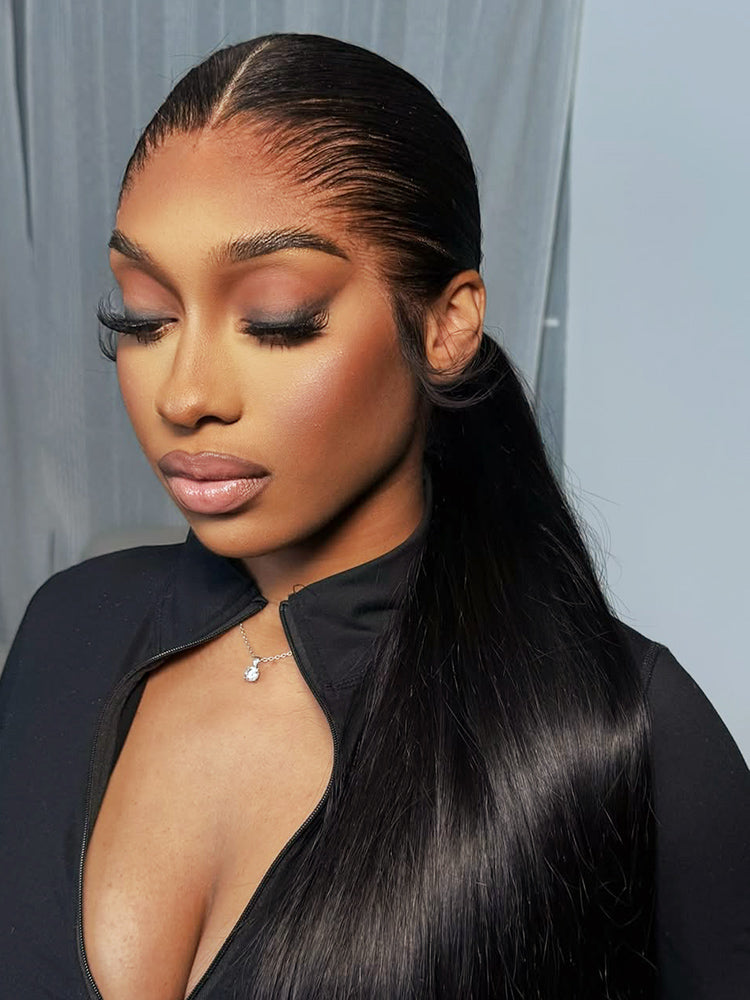 Natural Lagos Hairline Straight 13x6 HD Transparent Lace Front Wig Human Hair No Glue Needed