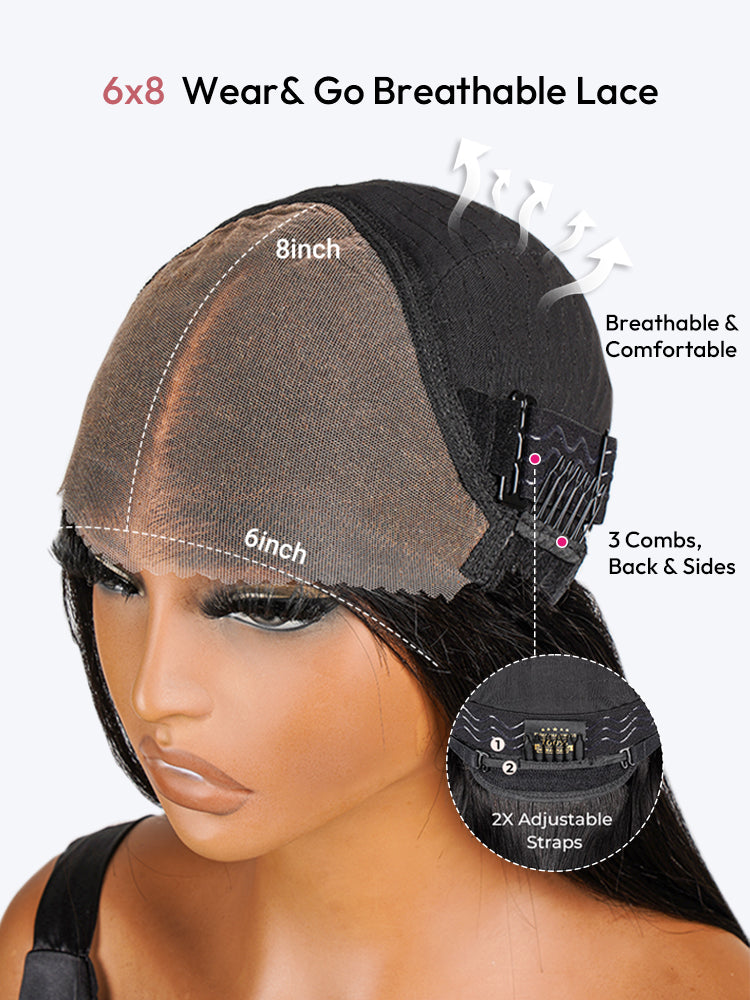 Salon Styled & Pre-Braided Wig No Glue Needed 6x8 Wear & Go Lace Wig With Natural Black Straight