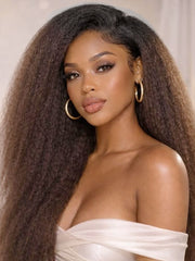 250% Density Brown Ombre Yaki Straight Wig 13×6 HD Lace Front Wig With Elastic Drawstring