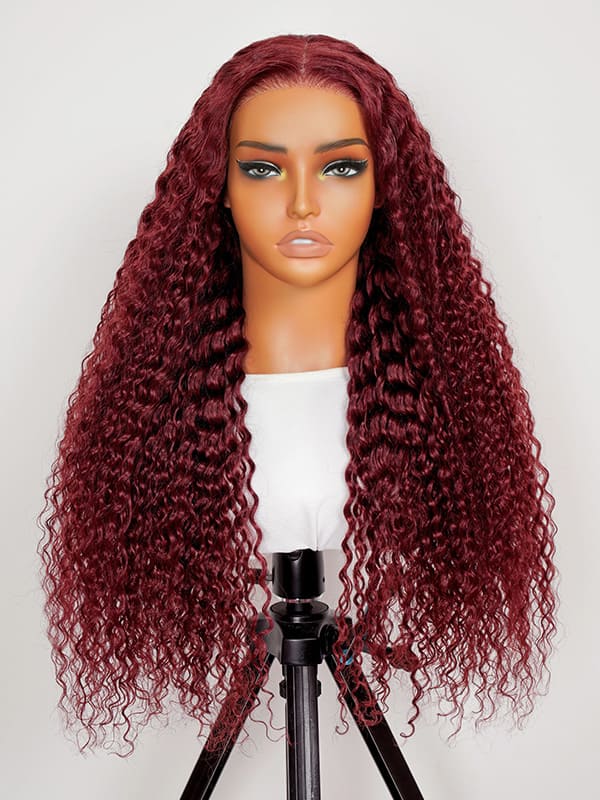 Ready To Go Wigs - 99J Burgundy Deep Wave Lace Front Wigs Customized Pre Colored Deep Weave Hair