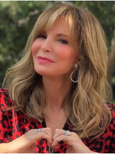 Wavy Blonde Shoulder Length Synthetic Capless With Bangs Jaclyn Smith Wigs