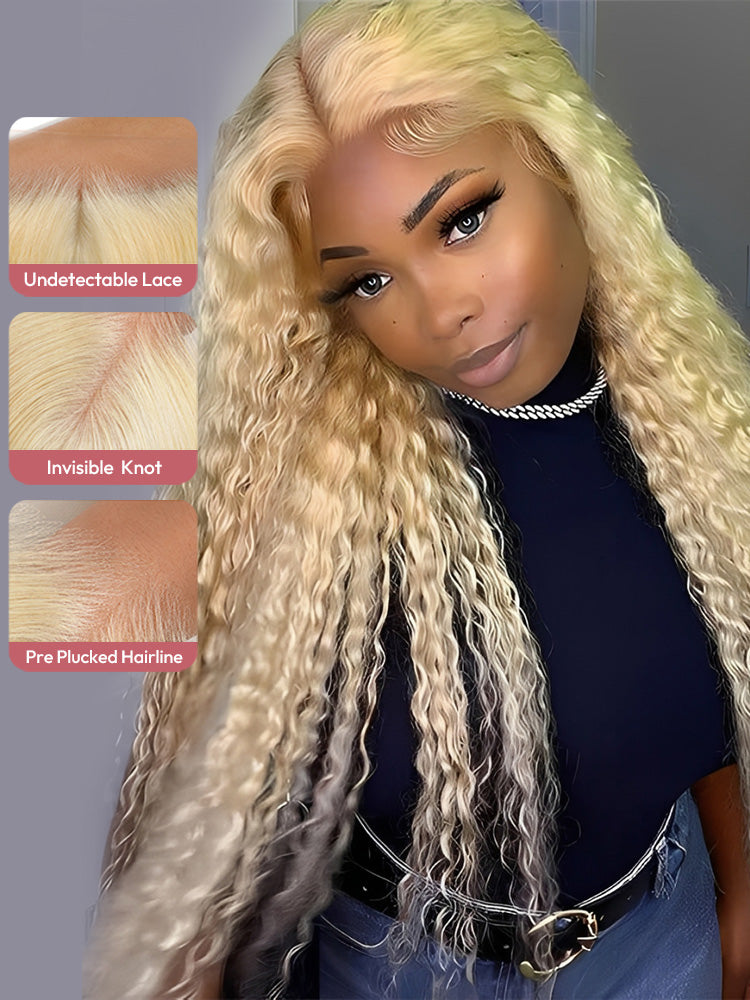 Blonde Water Wave Lace Front Wig 613 Human Hair Transparent Lace Wigs