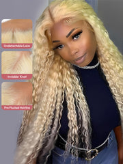 Blonde Water Wave Lace Front Wig 613 Human Hair Transparent Lace Wigs
