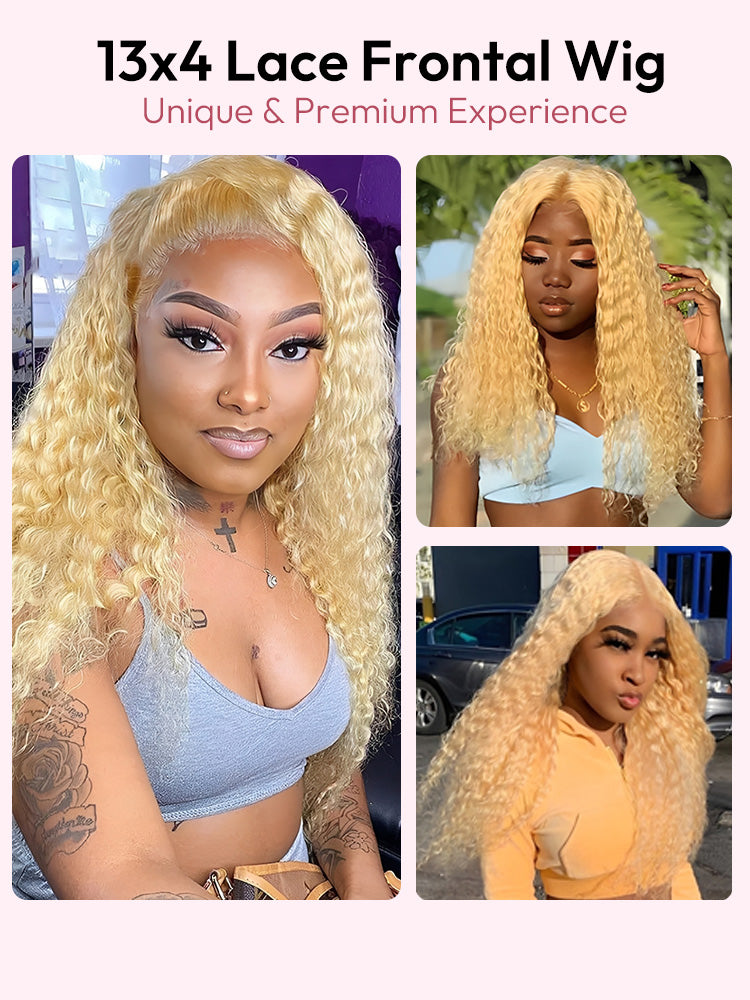 Blonde Water Wave Lace Front Wig 613 Human Hair Transparent Lace Wigs