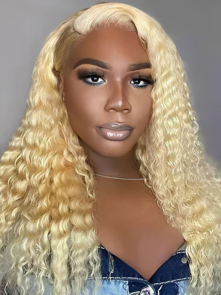 Blonde Water Wave Lace Front Wig 613 Human Hair Transparent Lace Wigs