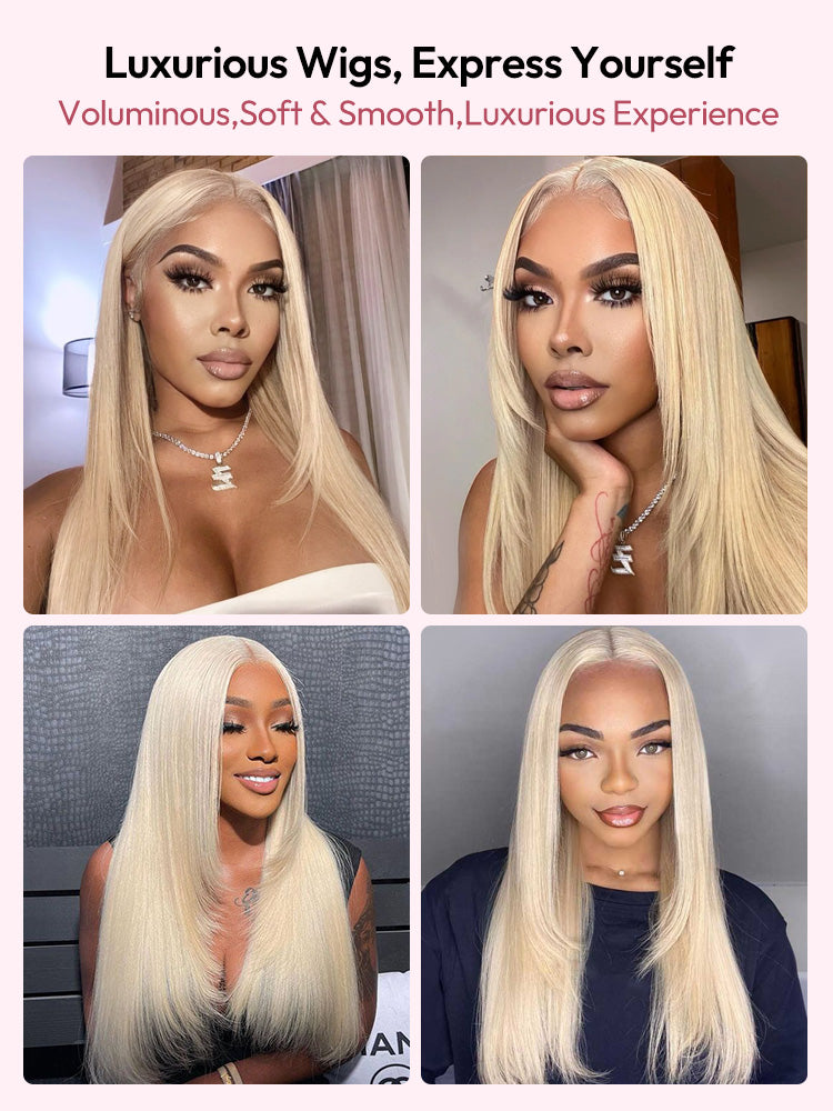 Blonde Layered Hair Wig Straight Natural 613 Blonde Lace Front Wig With Layers
