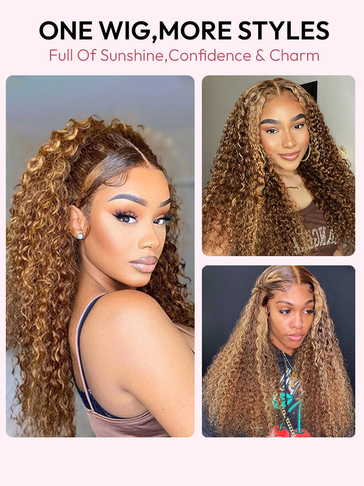Balayage Highlight Wigs Curly Human Hair Wig With Highlights For Women