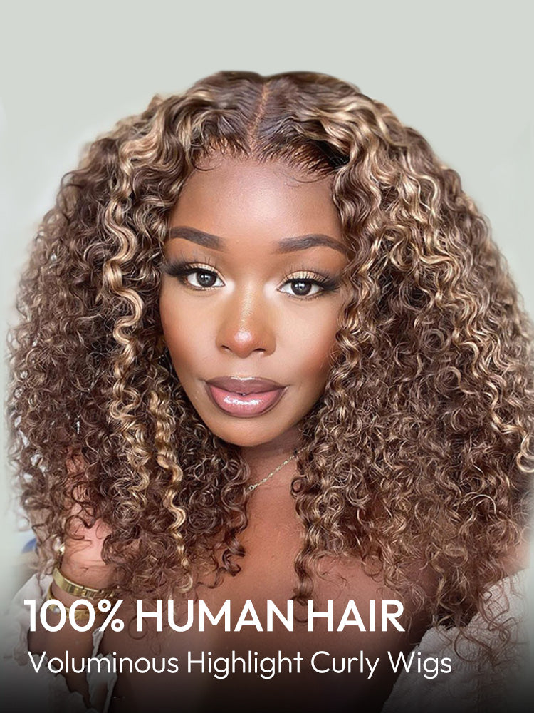 Balayage Highlight Wigs Curly Human Hair Wig With Highlights For Women