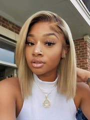 Caroline - Blonde Bob Wig With Brown Roots Blonde Ombre Bob Lace Front Wigs
