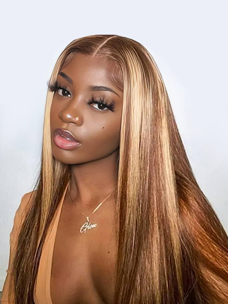 Blonde Highlight Wig Body Wave Dark Brown Wig With Blonde Highlights