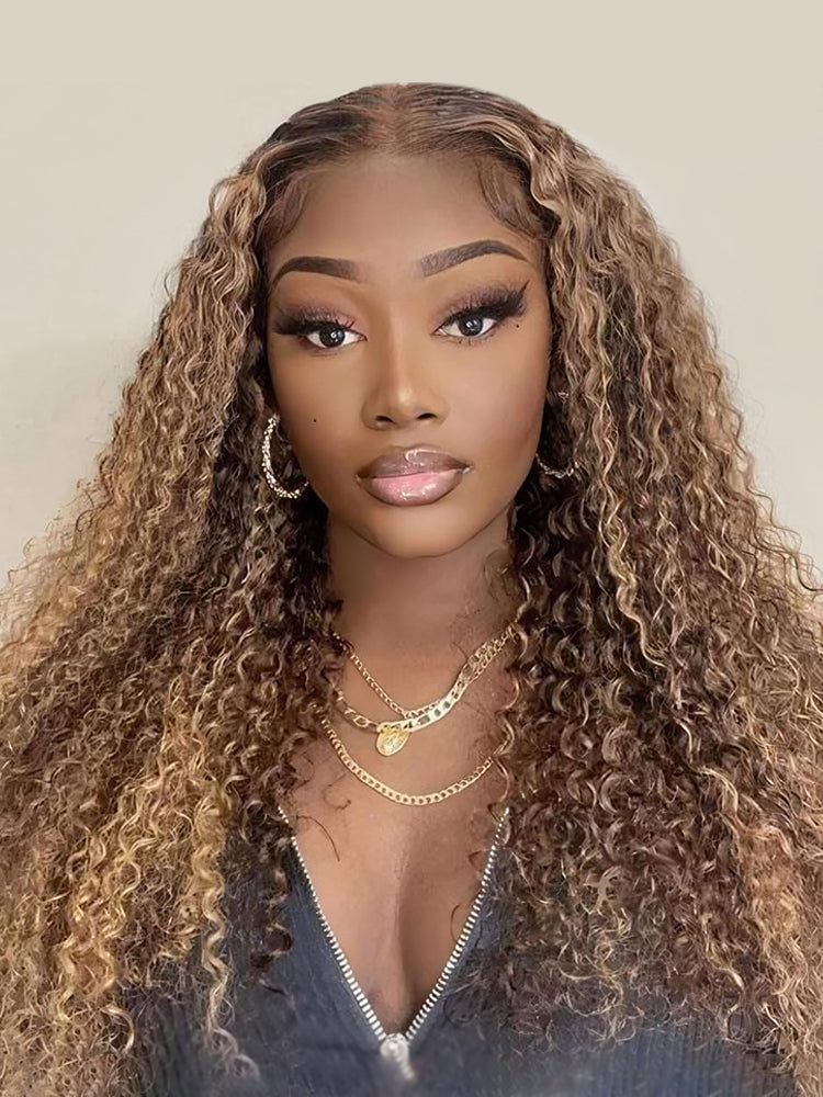 Balayage Highlight Wigs Curly Human Hair Wig With Highlights For Women