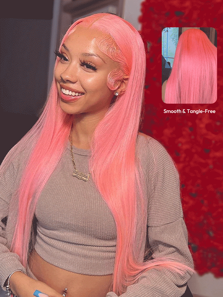 Rose Pink Wig Ready To Go Natural Light Pink Straight Hair Glueless 5*5 Lace Wigs
