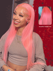Rose Pink Wig Ready To Go Natural Light Pink Straight Hair Glueless 5*5 Lace Wigs