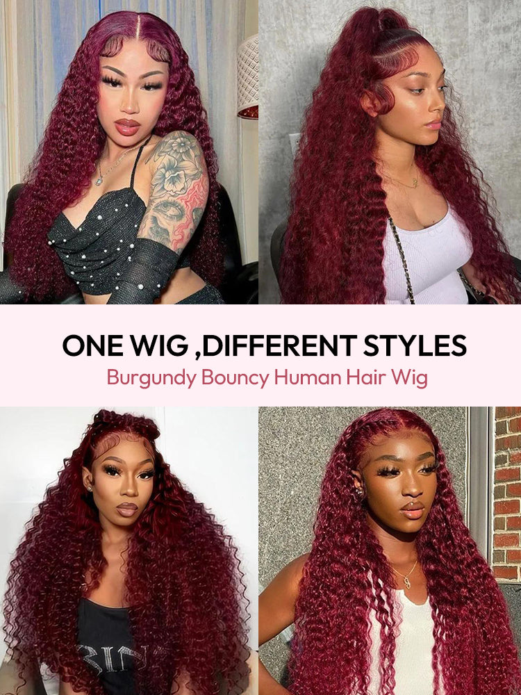 Ready To Go Wigs - 99J Burgundy Deep Wave Lace Front Wigs Customized Pre Colored Deep Weave Hair
