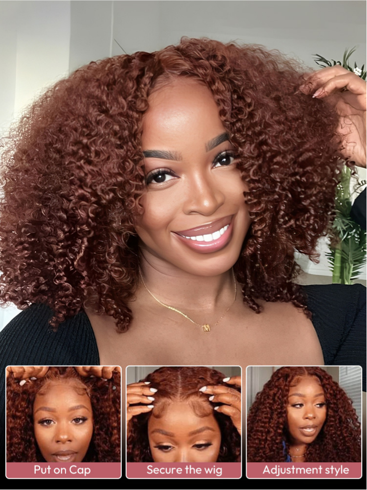 Glueless Ready To Go Wigs - Auburn Short Dark Reddish Brown Hair Super Invisible LY Lace Wigs