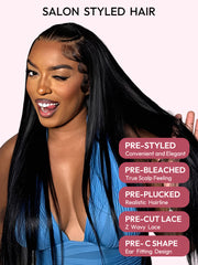 Salon Styled & Pre-Braided Wig No Glue Needed 6x8 Wear & Go Lace Wig With Natural Black Straight