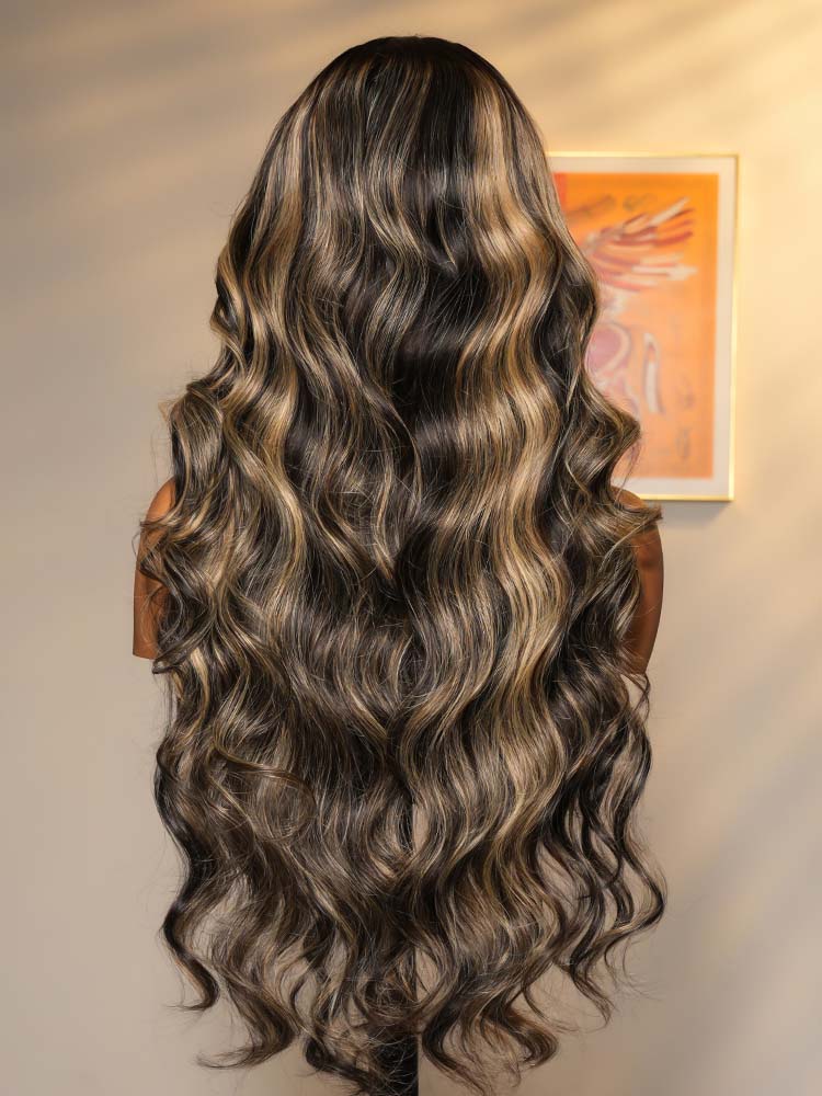 Glueless Black With Honey Blonde Highlights Body Wave Piano Colored 13*6 Lace Front Wigs
