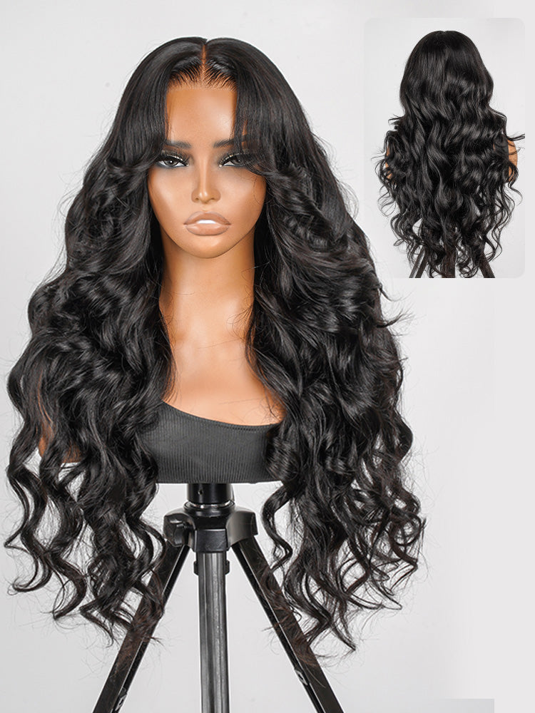 Glueless Layered Cut Ocean Wave with Curtain Bangs Ready to Go Wig