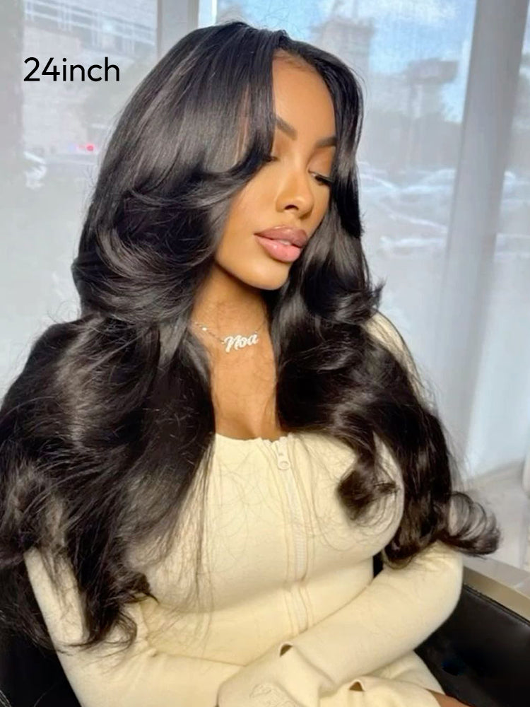 Glueless Layered Cut Ocean Wave with Curtain Bangs Ready to Go Wig