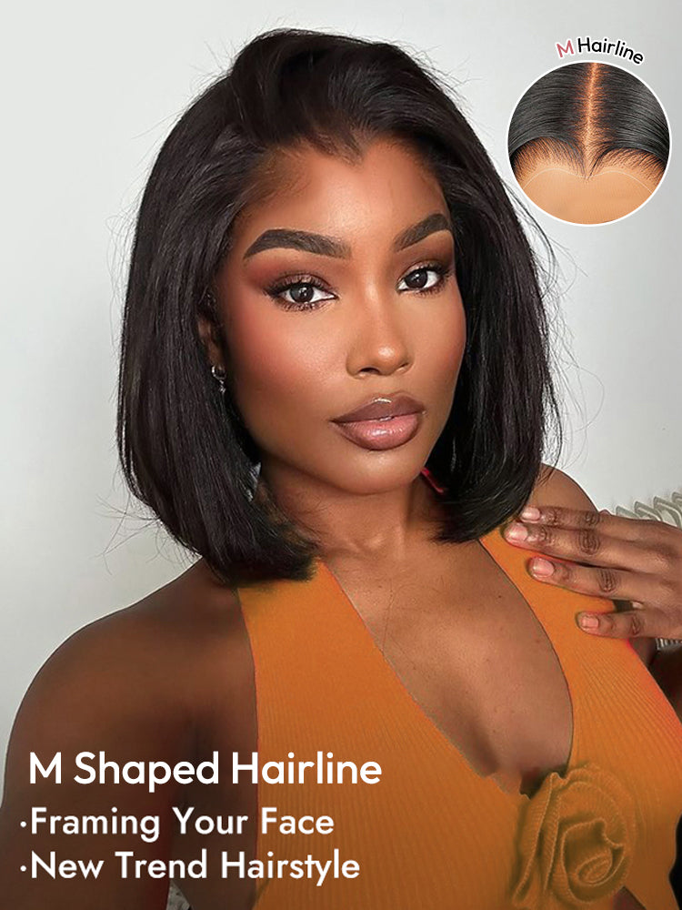 Natural Black Bob Straight Wig With M Hairline 6x8 Pre-cut Lace Wig With Elastic Drawstring 150% Density Hair