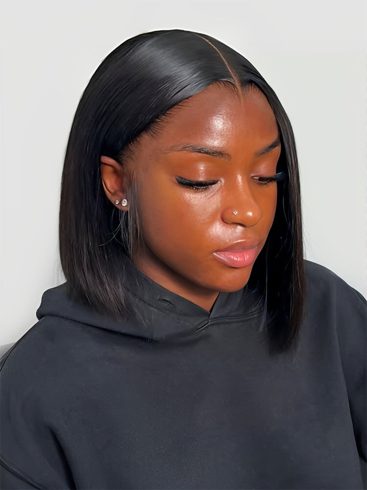 Natural Black Bob Straight Wig With M Hairline 6x8 Pre-cut Lace Wig With Elastic Drawstring 150% Density Hair
