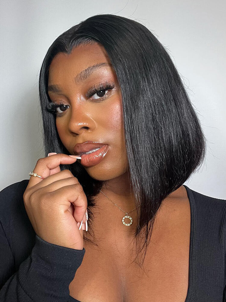 Natural Black Bob Straight Wig With M Hairline 6x8 Pre-cut Lace Wig With Elastic Drawstring 150% Density Hair