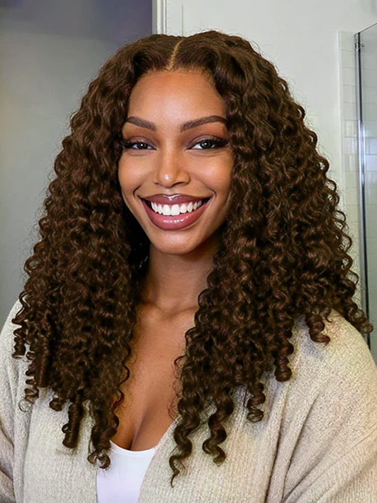 Dark Brown Burmese Curly Wig With Full Spiral Ends 5x7 Ready&Go Undetectable Lace Front Wig