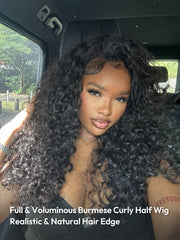 Glueless Burmese Curly Half Wig With Drawstring Flip Easy To Wear Half Wig
