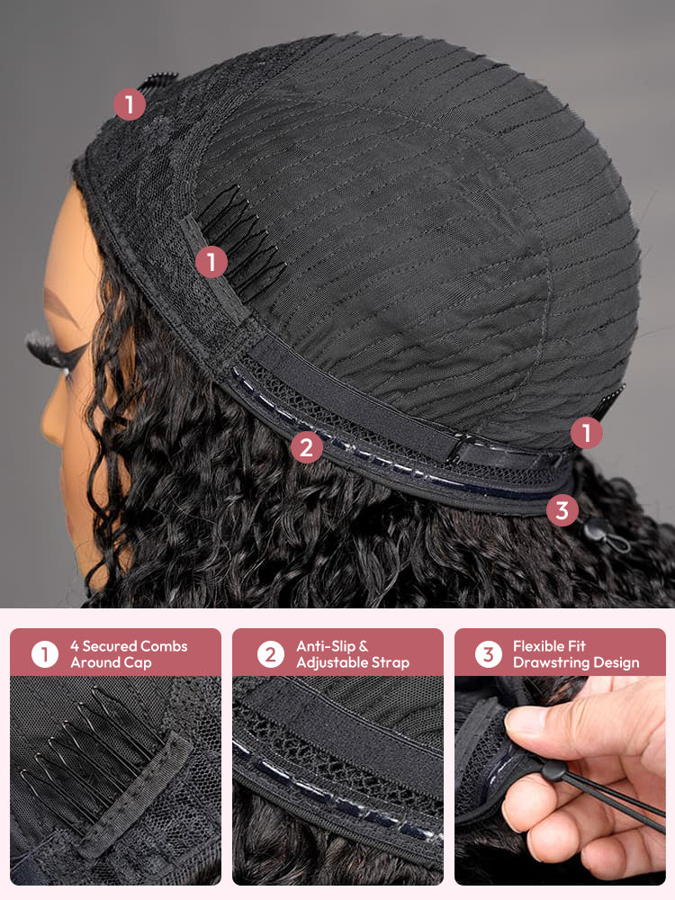 Glueless Burmese Curly Half Wig With Drawstring Flip Easy To Wear Half Wig