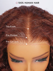 Colored Burmese Ready To Go Lace Wig With Reddish Brown Premium Human Hair With Full Spiral