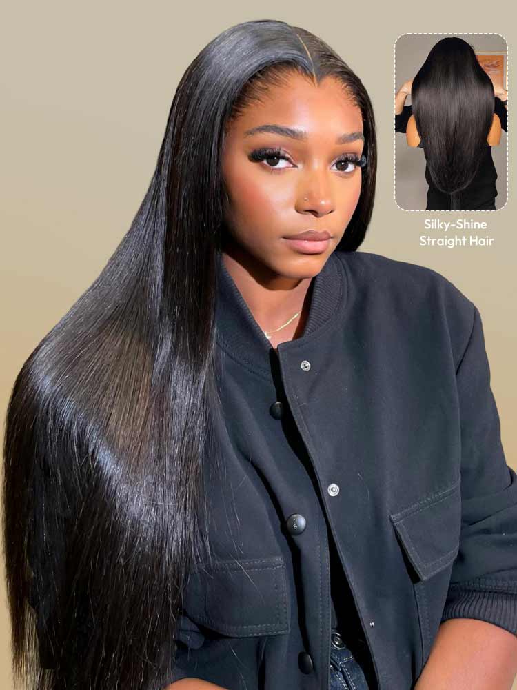 Natural Black Straight Wig With M Hairline 6x8 Ready To Go Wig 150% Density Hair