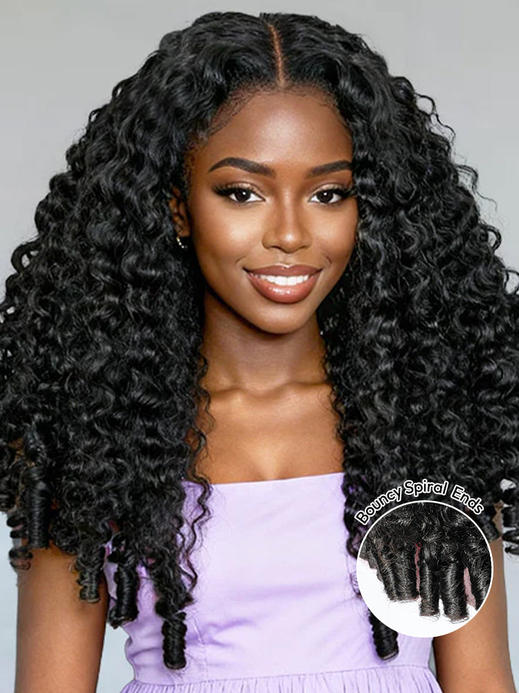 Burmese Curly V Part Wig With Full Spiral Voluminous Human Hair Beginner Friendly Wig