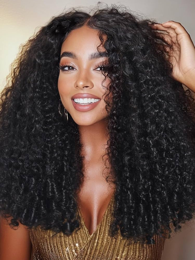 Burmese Curly V Part Wig With Full Spiral Voluminous Human Hair Beginner Friendly Wig