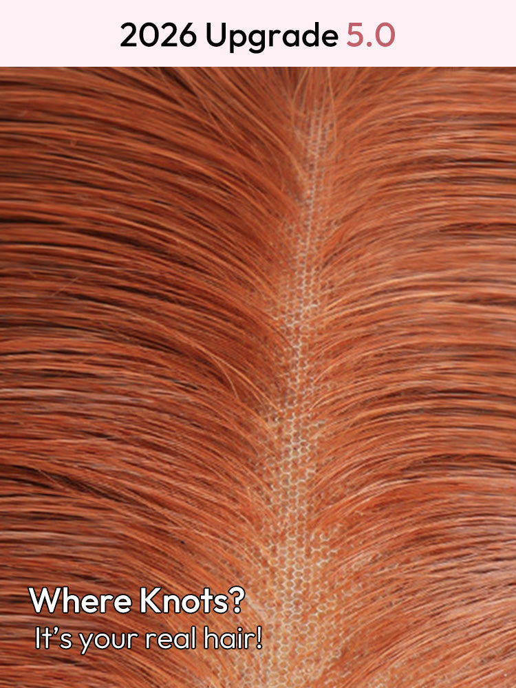 Straight Burnt Orange Wig Layered Human Hair Middle Part 5x5 Lace Wigs Layer Cut